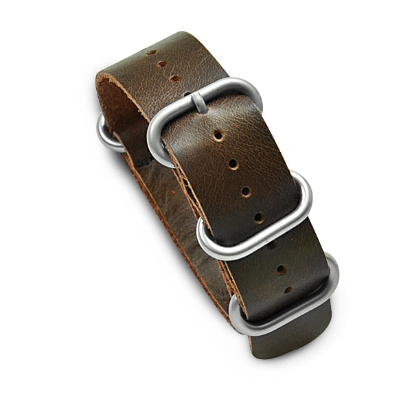22mm Military MoD Vintage Distressed Leather Watch Strap Brushed - Brown Watch Straps