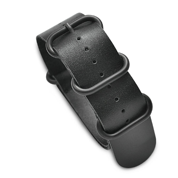 24mm Military MoD Leather Watch Strap PVD - Black Watch Straps
