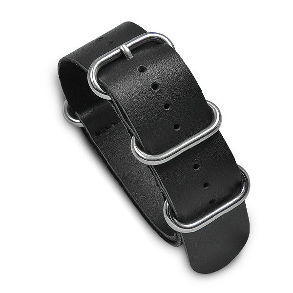 24mm Military MoD Leather Watch Strap - Black Watch Straps