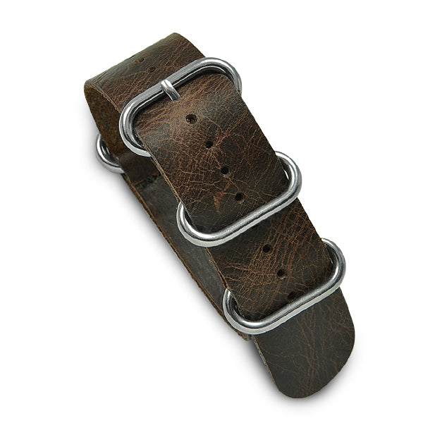 24mm Military MoD Vintage Distressed Leather Watch Strap - Brown 24mm Watch Straps