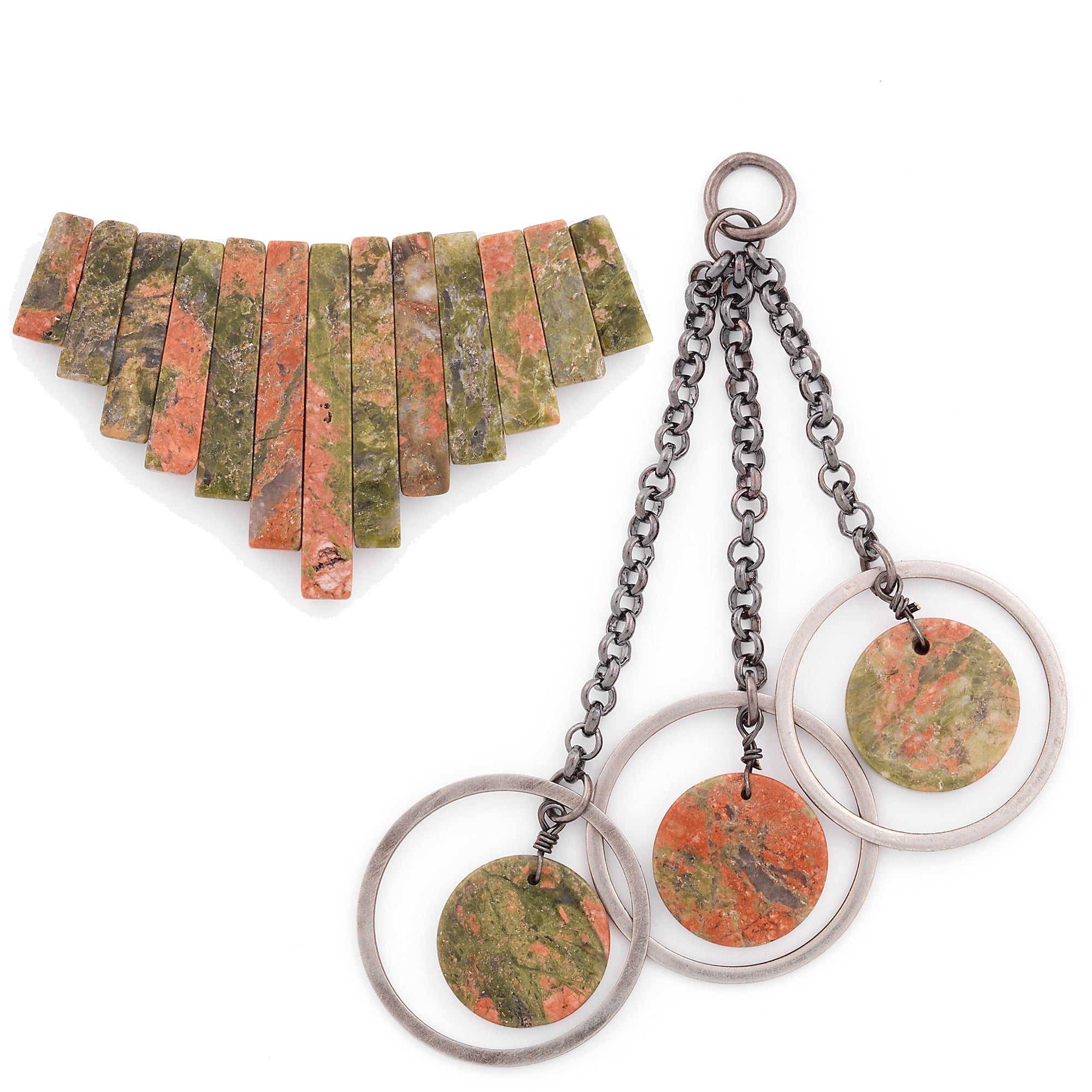 Unakite Natural Gemstone Beads and Pendants Collection - Value Pack - Multi Colors Jewelry Beads