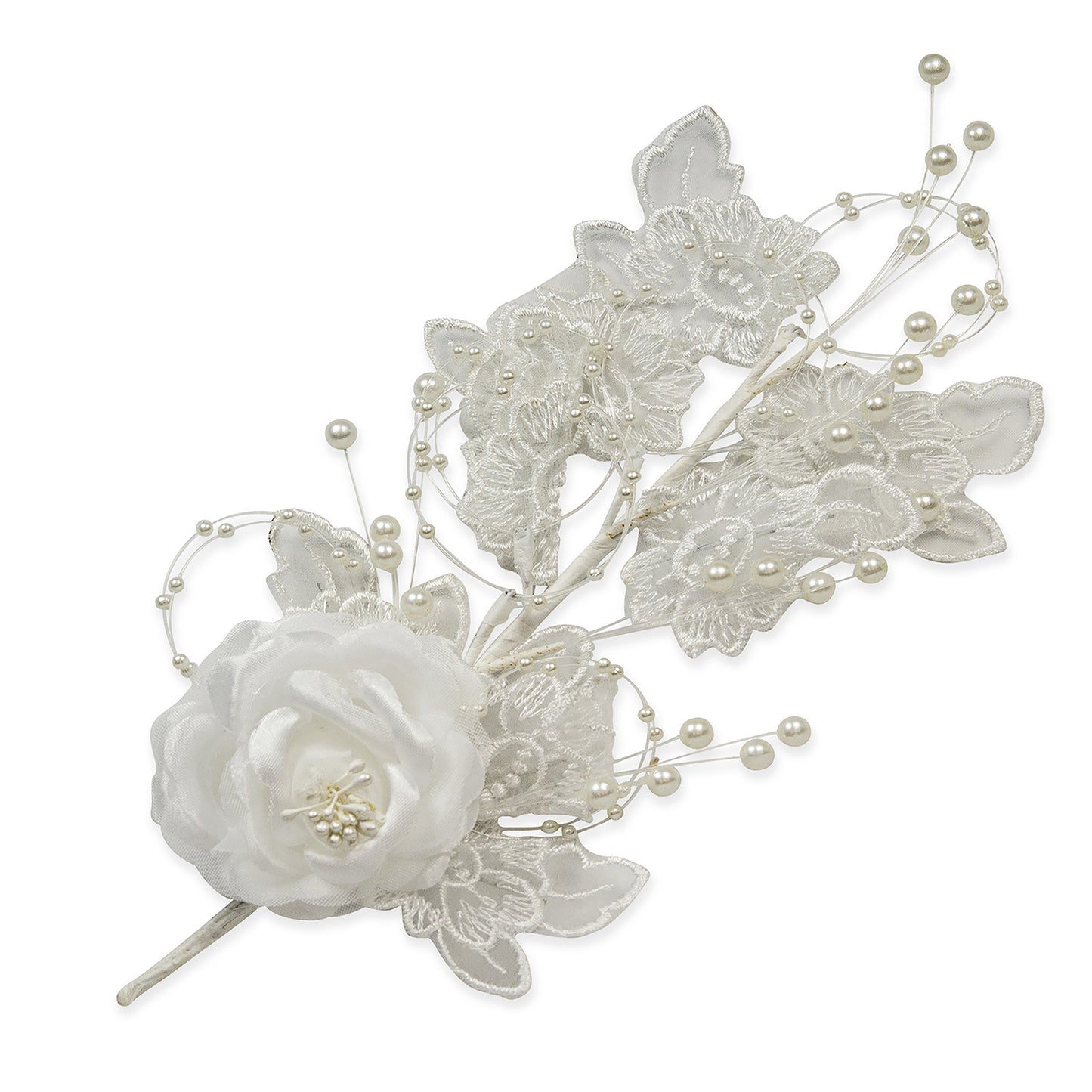 Vintage Bridal Flower and Lace Spray  - White