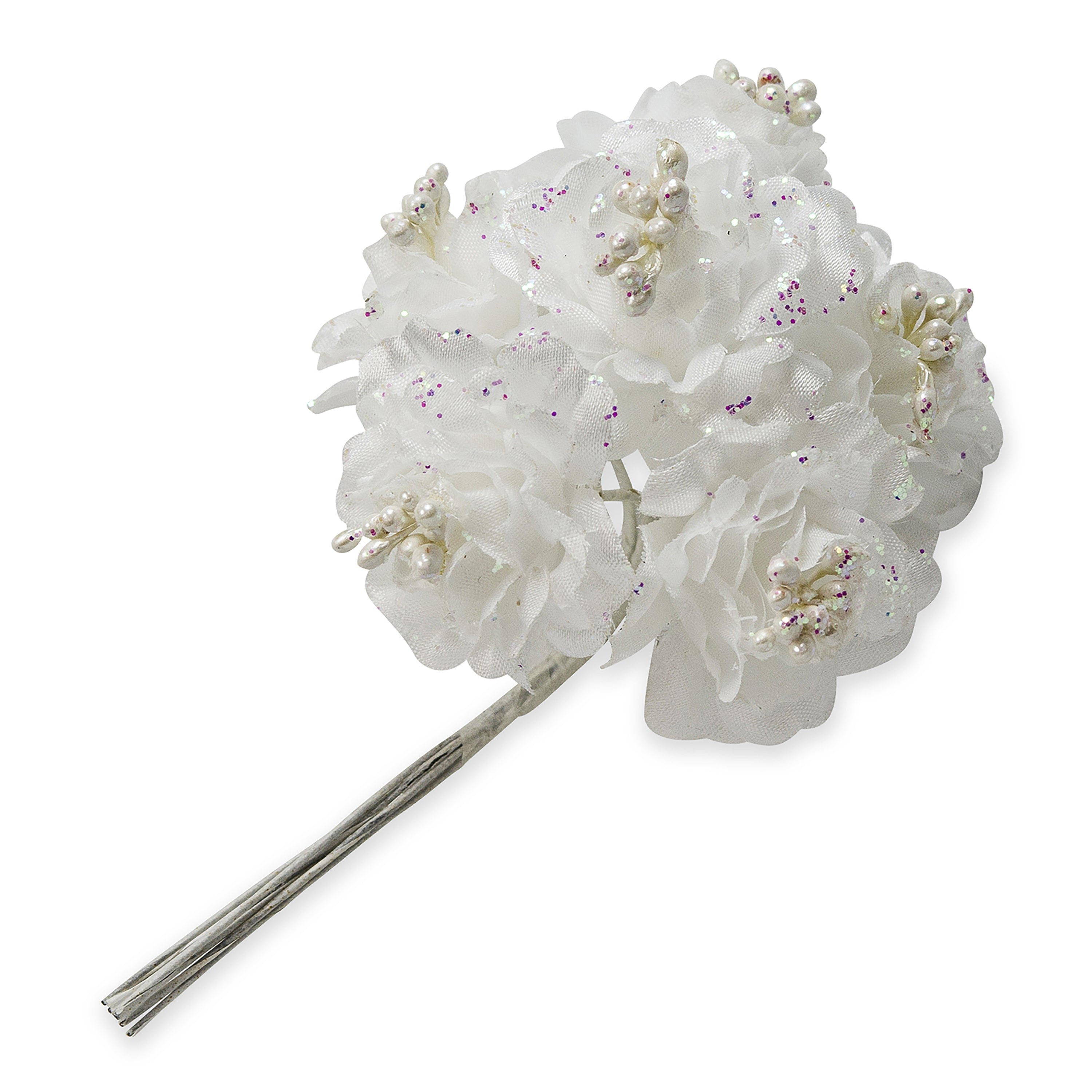 Vintage Bridal Glitter Flower Stem   - White