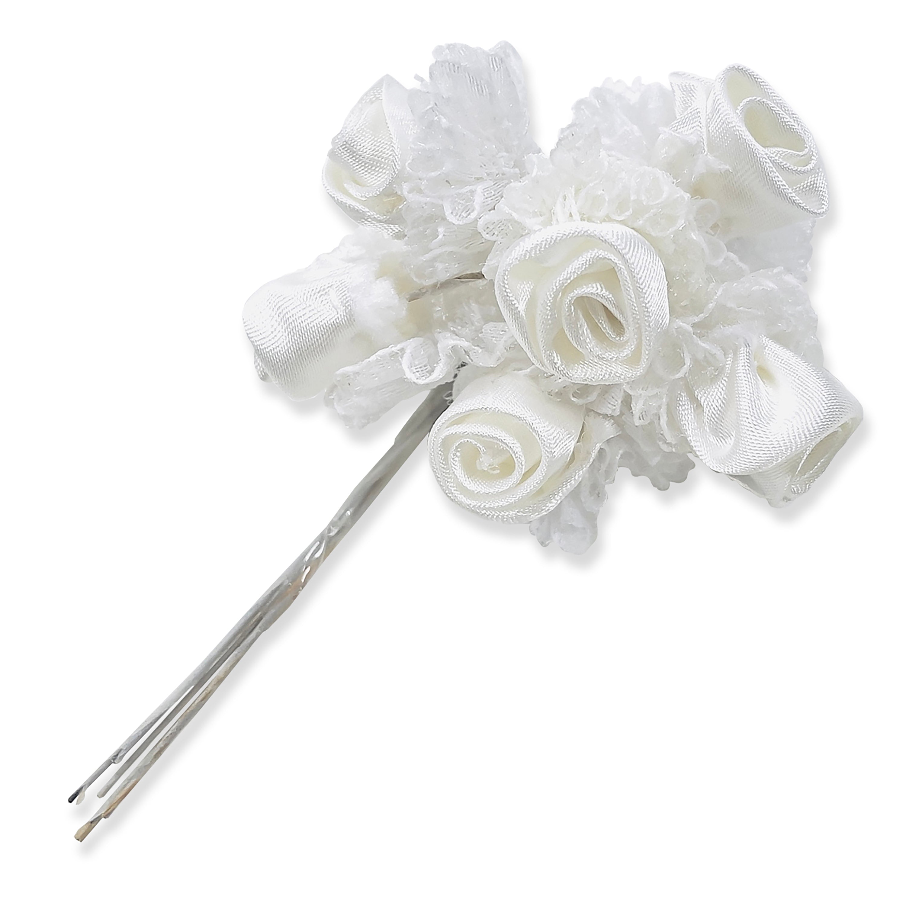 Vintage Lace Bridal Flowers with Stems   - White