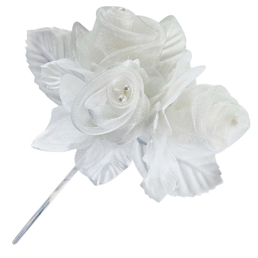 Vintage Bridal Floral Cluster Sheer Rose Stem  - White