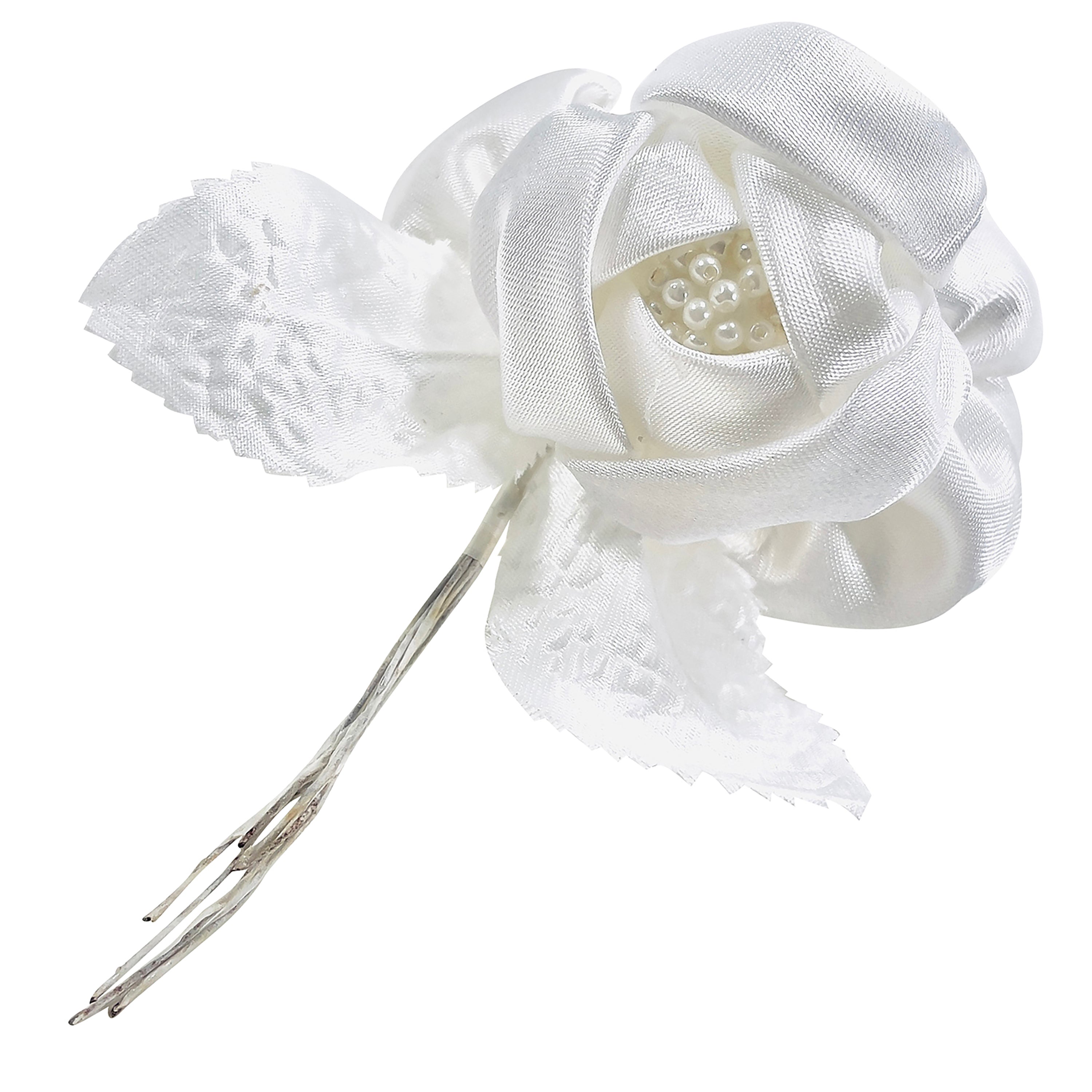 Vintage Satin Rose with Pearls Stem