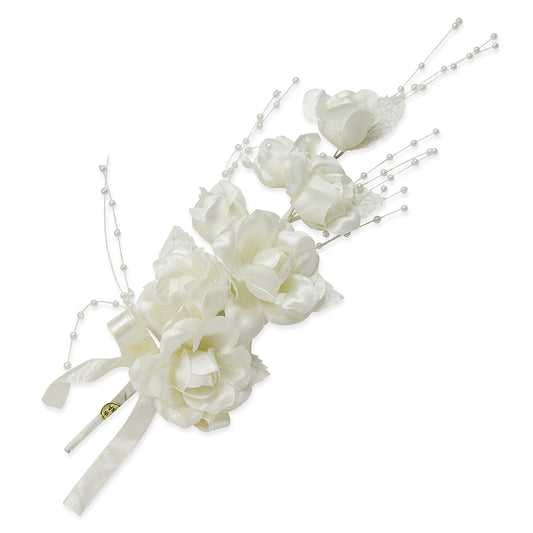 Vintage Bridal Floral Rose with Bow Spray  - Ivory