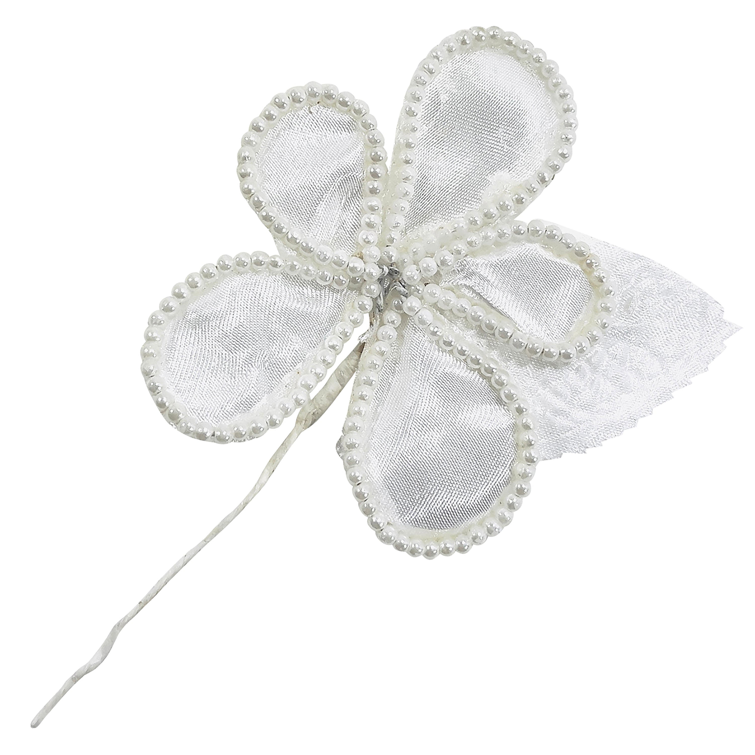 Vintage Bridal Satin Pearl Loop Flower with Leaves