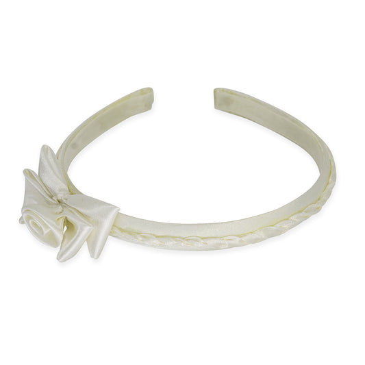 Vintage Bridal Satin with Rose Bow Head Band  - Ivory