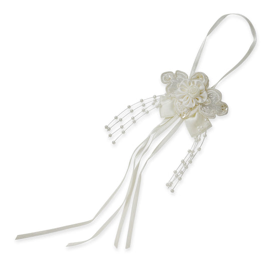 Vintage Bridal Satin Flower with Lace Ornament Applique  - Ivory