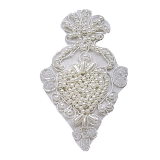 Vintage Bridal Pearl Heart Lace Vase Applique  - White