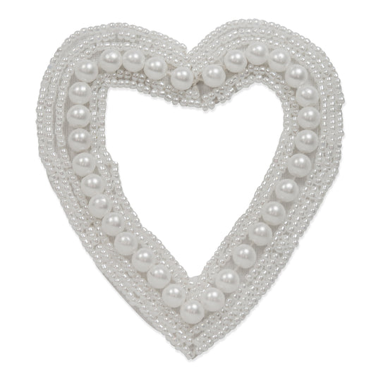 Vintage Bridal Pearl Open Heart Applique  - White