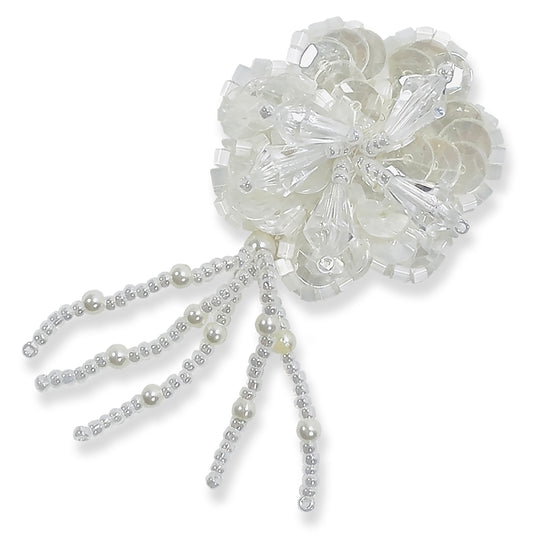 Vintage Bridal Pearl Crystal Flower with Drops Applique  - White