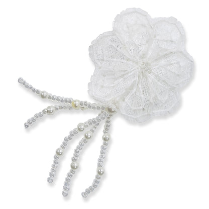 Vintage Bridal Pearl Crystal Flower with Drops Applique  - White
