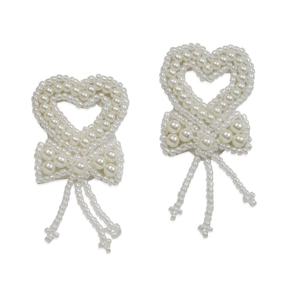 Vintage Pearl Heart with Bow Applique (Pack of 2)