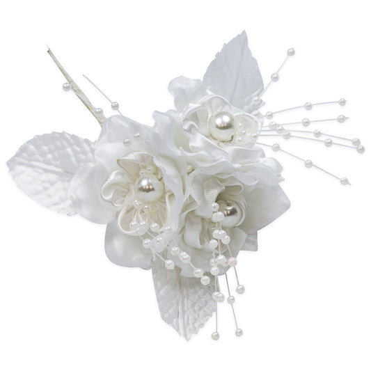 Vintage Flower and Pearl Spray  - White