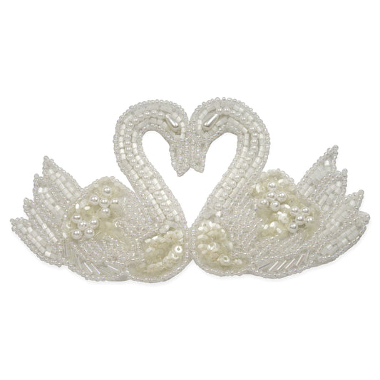 Vintage Bead and Sequin Swan Applique  - White