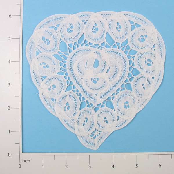 Heart Battenburg Doily Applique/Patch - White - 6"