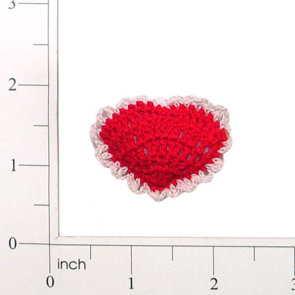 1 1/2" x 1 1/4" Crochet Heart Applique/Patch  - Red/ White