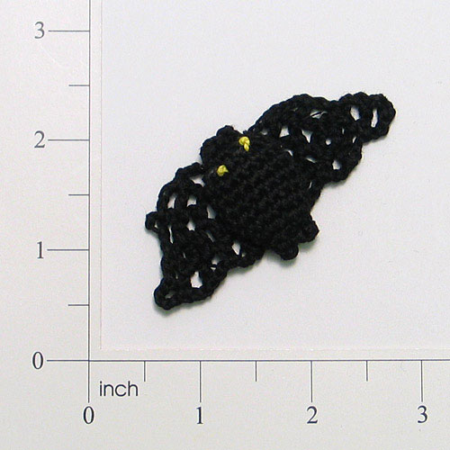 2 3/4" X 1 3/8" Crochet Bat Applique/Patch  - Black