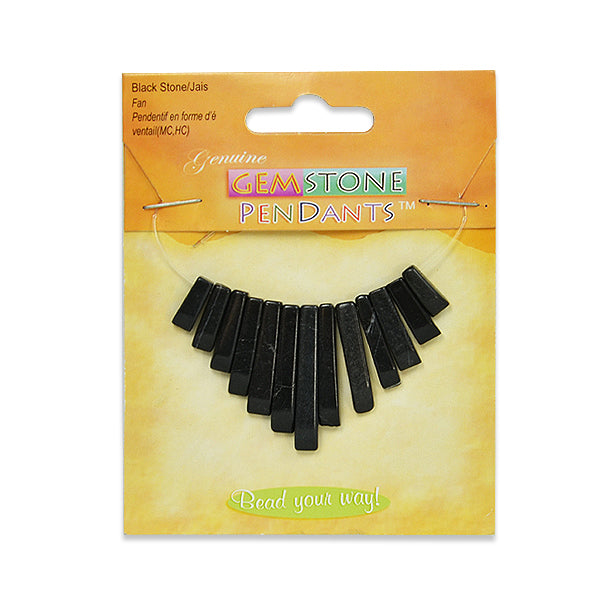 Black Stone Fan Pendant Beads Pack of 13