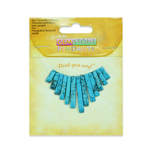 Synthetic Turquoise with Matrix Fan Pendant Pack of 13    - Turquoise Multi