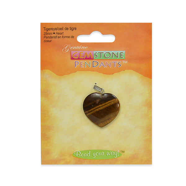 Tiger Eye Heart Pendant     - Brown Multi