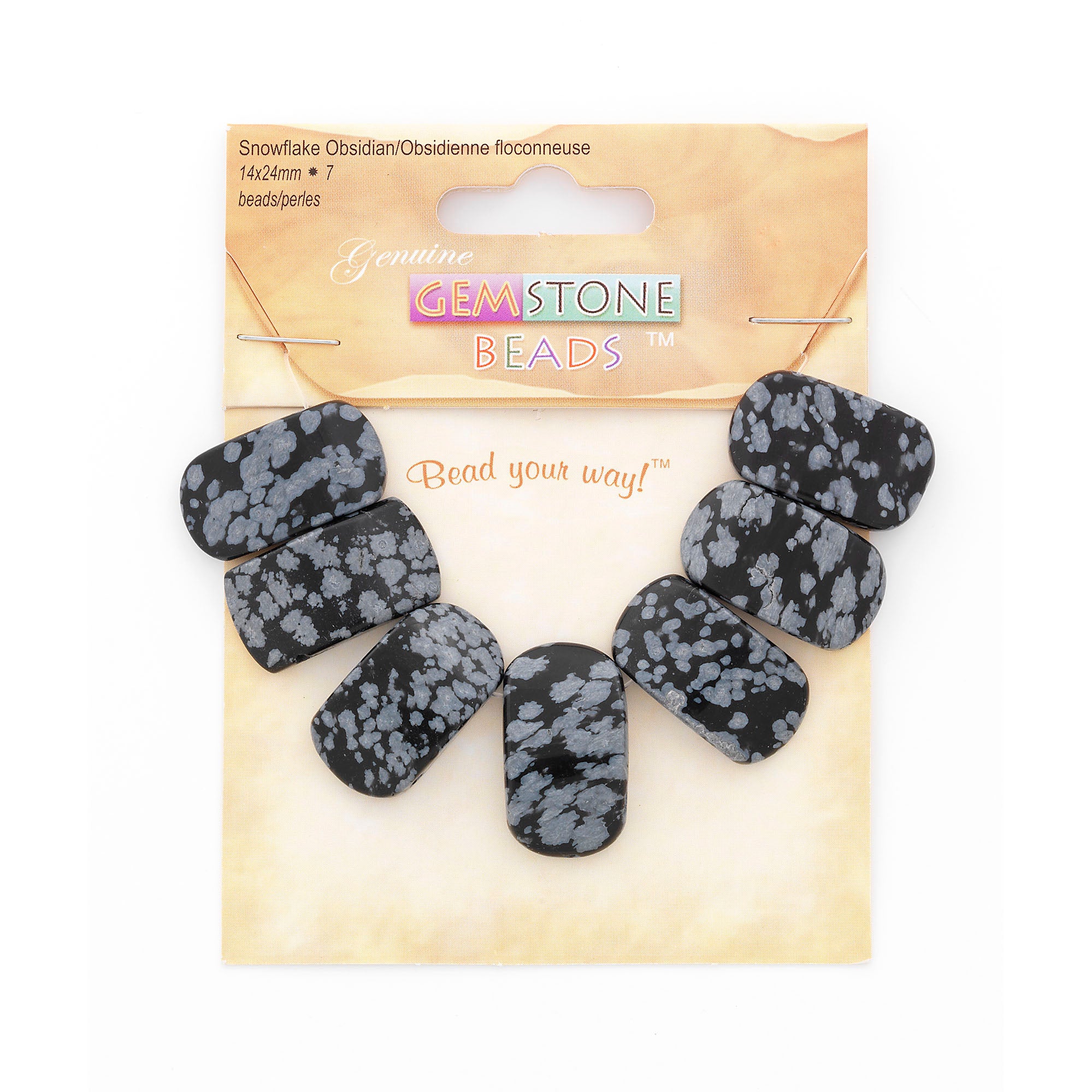 Snowflake Obsidian Half Moon Beads Pack of 7   - Black Multi