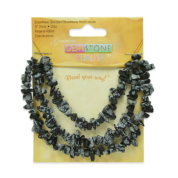 Snowflake Obsidian Chips 16 Inch Strand     - Black Multi