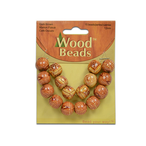 Round Wood Beads Pack of 15         - Brown Multi