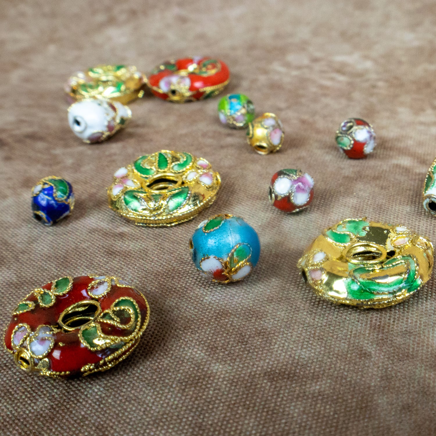 Cloisonné Beads Pack of 30 Beads    - Gold Multi