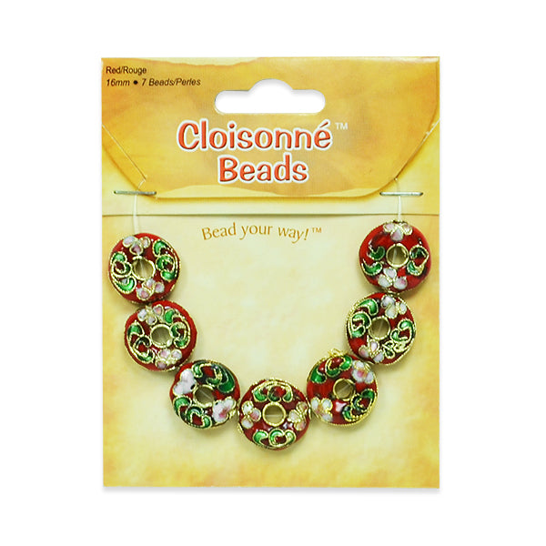 Cloisonne Donut Beads Pack of 7     - Red Multi