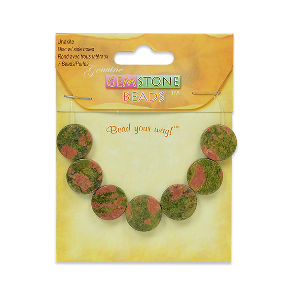 Unakite Disk Beads - 15mm - 7 pcs.    - Natural