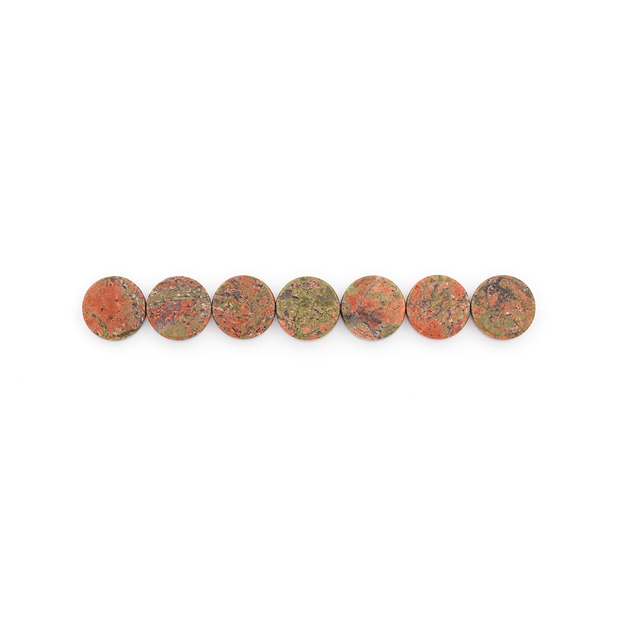 Unakite Disk Beads - 15mm - 7 pcs.    - Natural