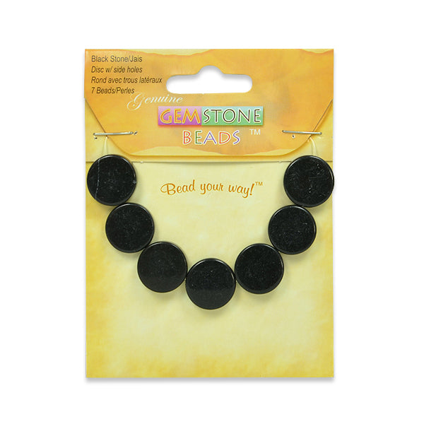 Black Stone Disk Beads - 15mm - 7 pcs.    - Natural