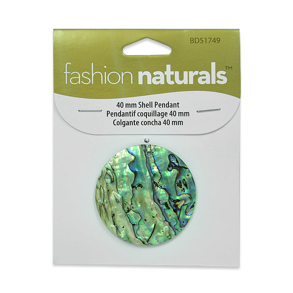 Paua Round Pendant - Green Multi - 40mm    - Natural