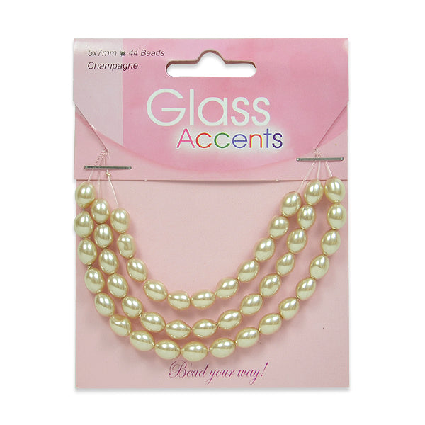 Rice Pearl Glass Beads Pack of 44  - Champagne