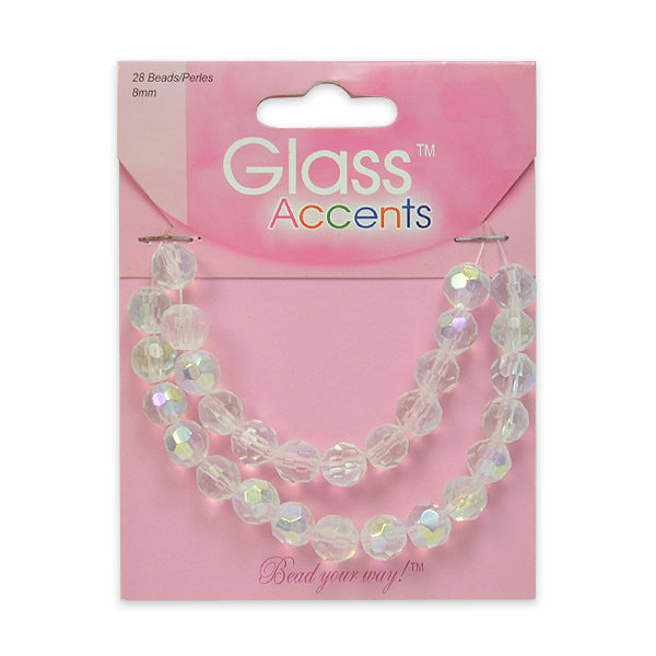 Round Faceted Glass Beads Pack of 28  - Crystal Aurora Borealis