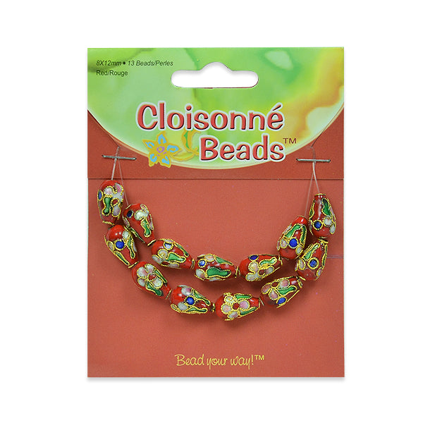 Cloisonne Beads Pack of 13 Beads  - Red Multi