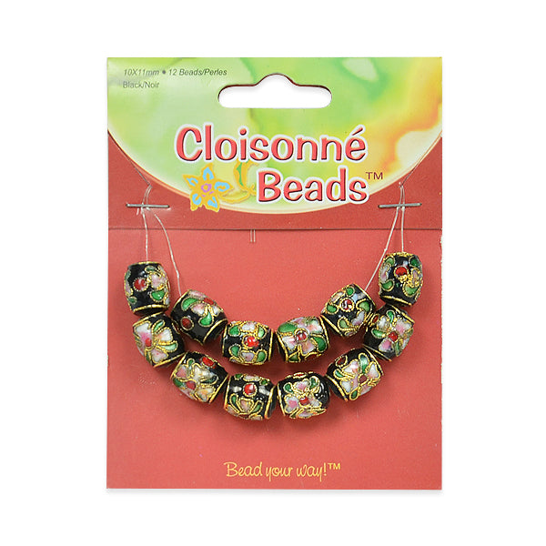 Cloisonne Beads  Pack of 12  - Black Multi