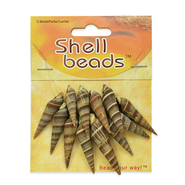 Long Shell Beads - Brown - 12 Pc Pack    - Natural