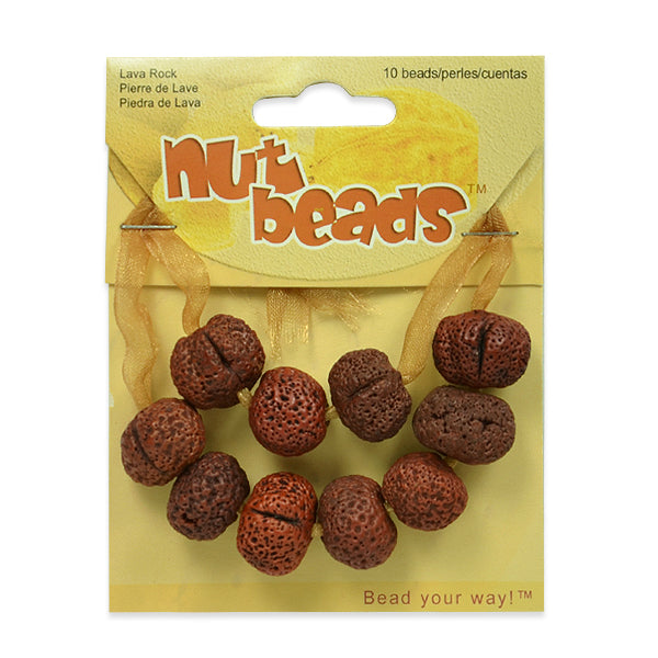 Lava Rock Nut Beads - 10 Pieces      - Natural