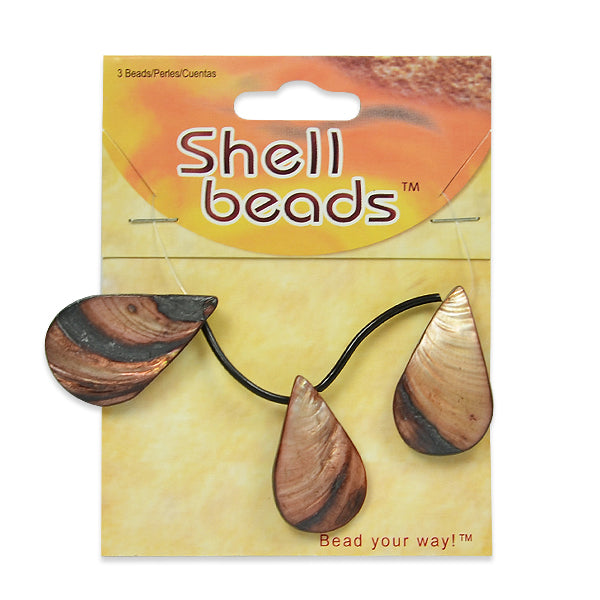 Sea Shell Fan/Drop Shape Beads/Pendants PK/3                   - Natural