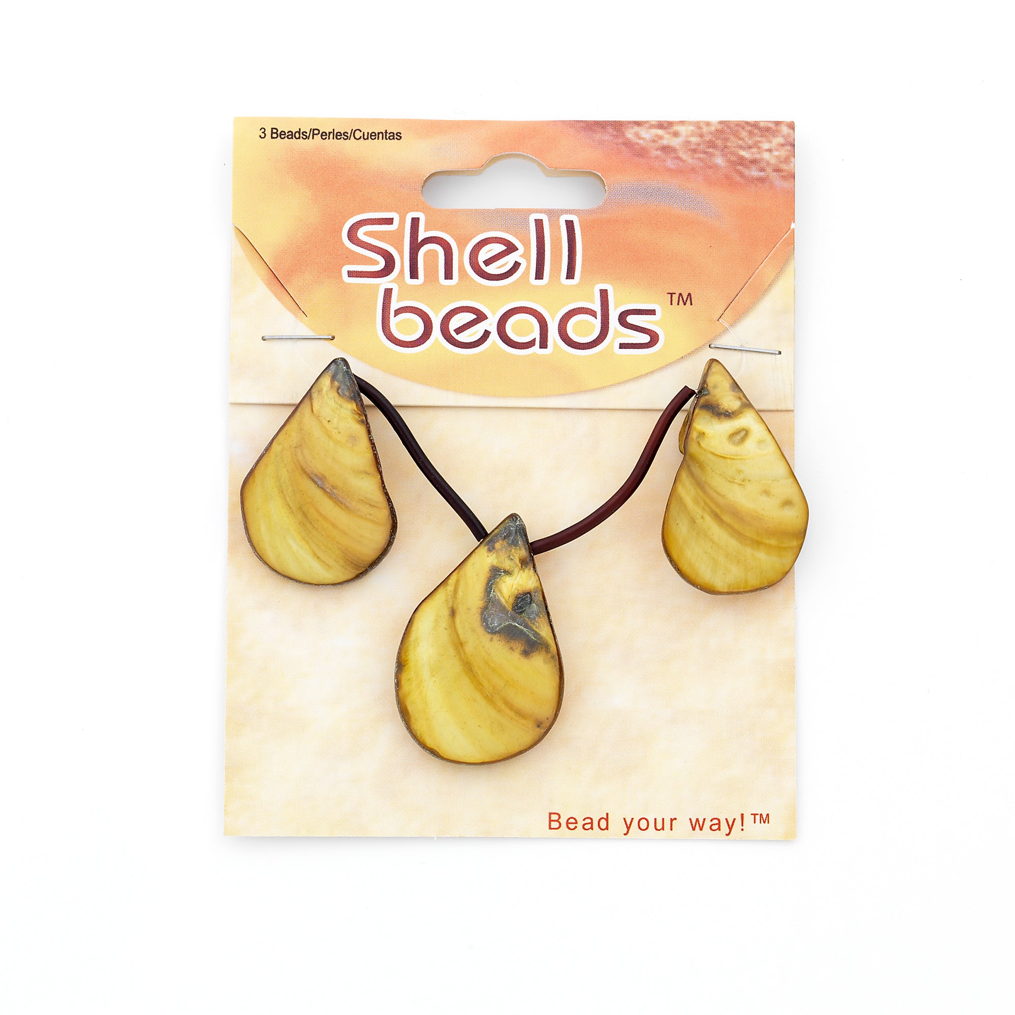 Sea Shell Fan/Drop Shape Beads/Pendants - Olive - PK/3                    - Natural