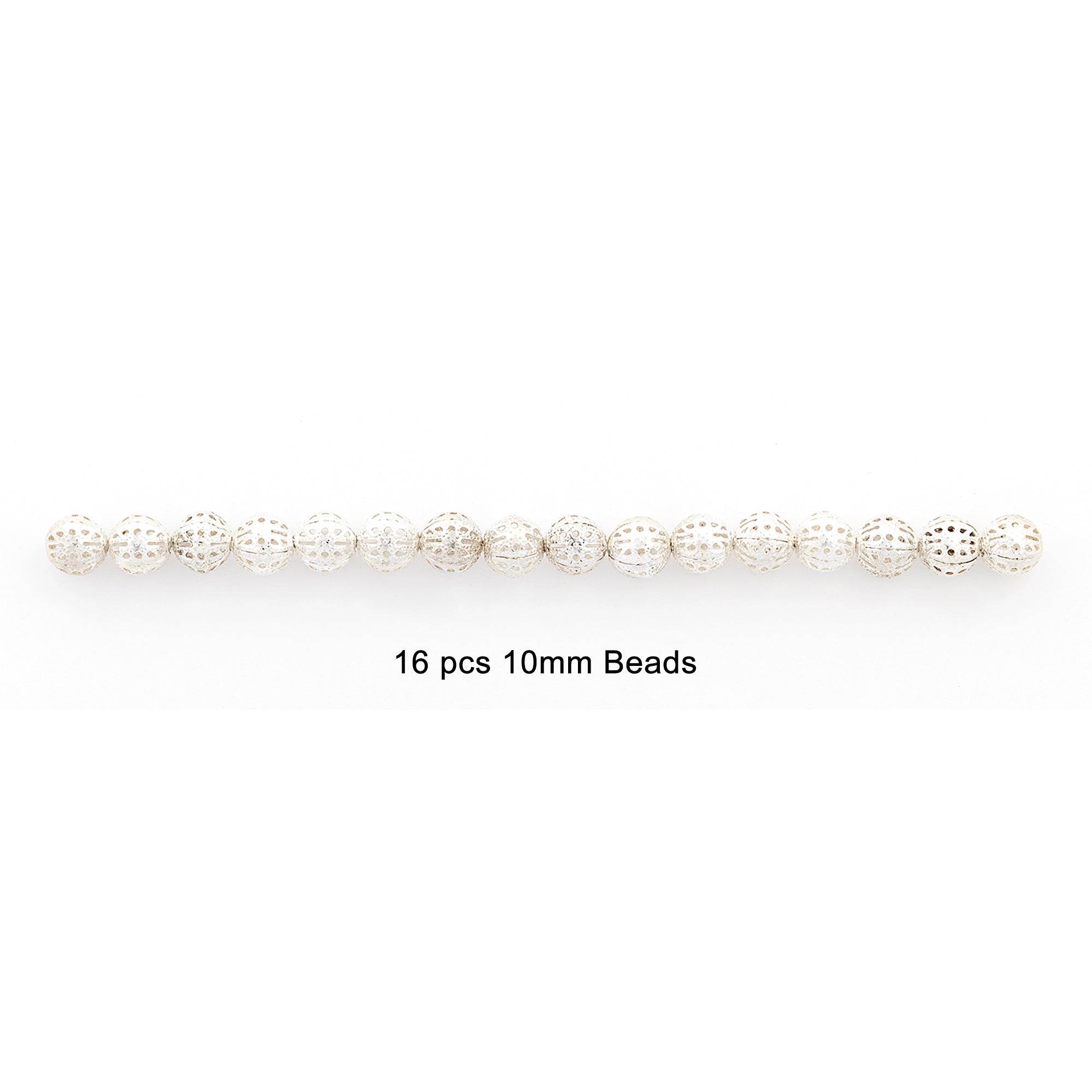 Filigree Metal 10mm Beads Silver Pack of 16