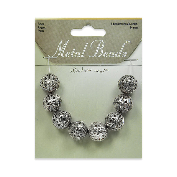 Filigree Metal 14mm Bead  Silver - PK/8