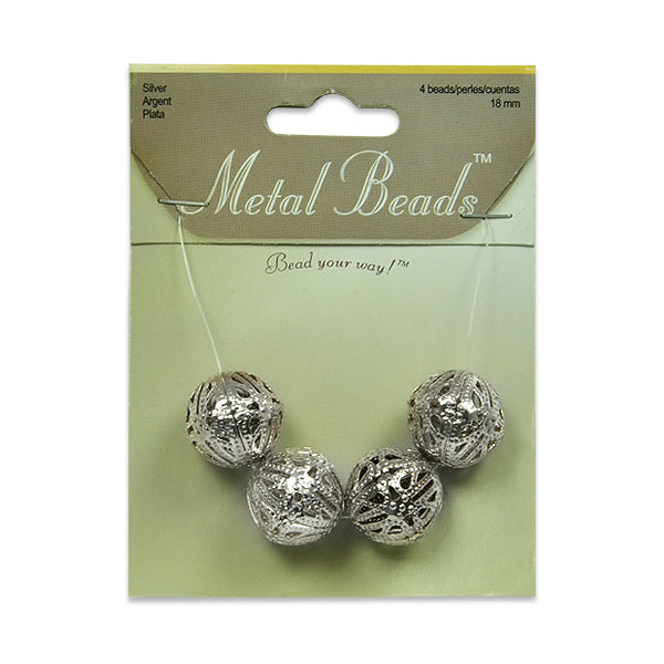 Filigree Metal 18mm Beads Silver Pack of 4