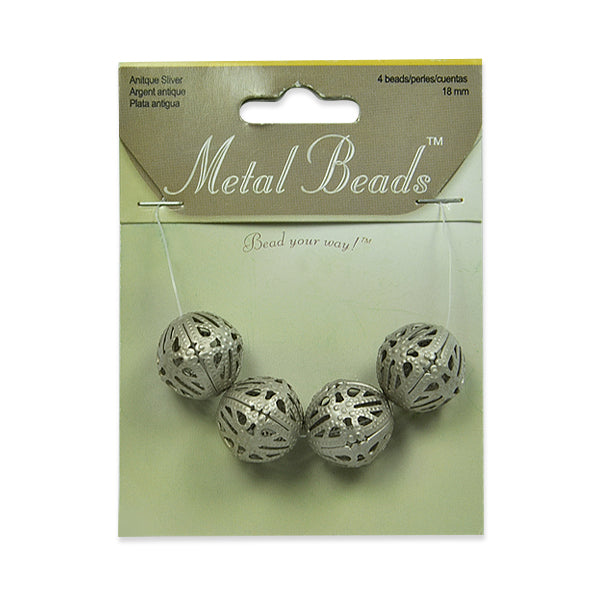 Filigree Metal Beads Pack of 4  - Antique Silver