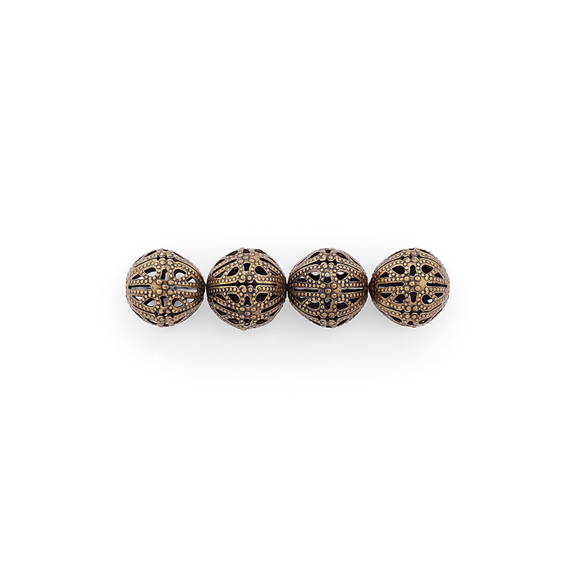 Filigree Metal 18mm Round Beads Pack of 4 - Antique Bronze   - Antique Gold