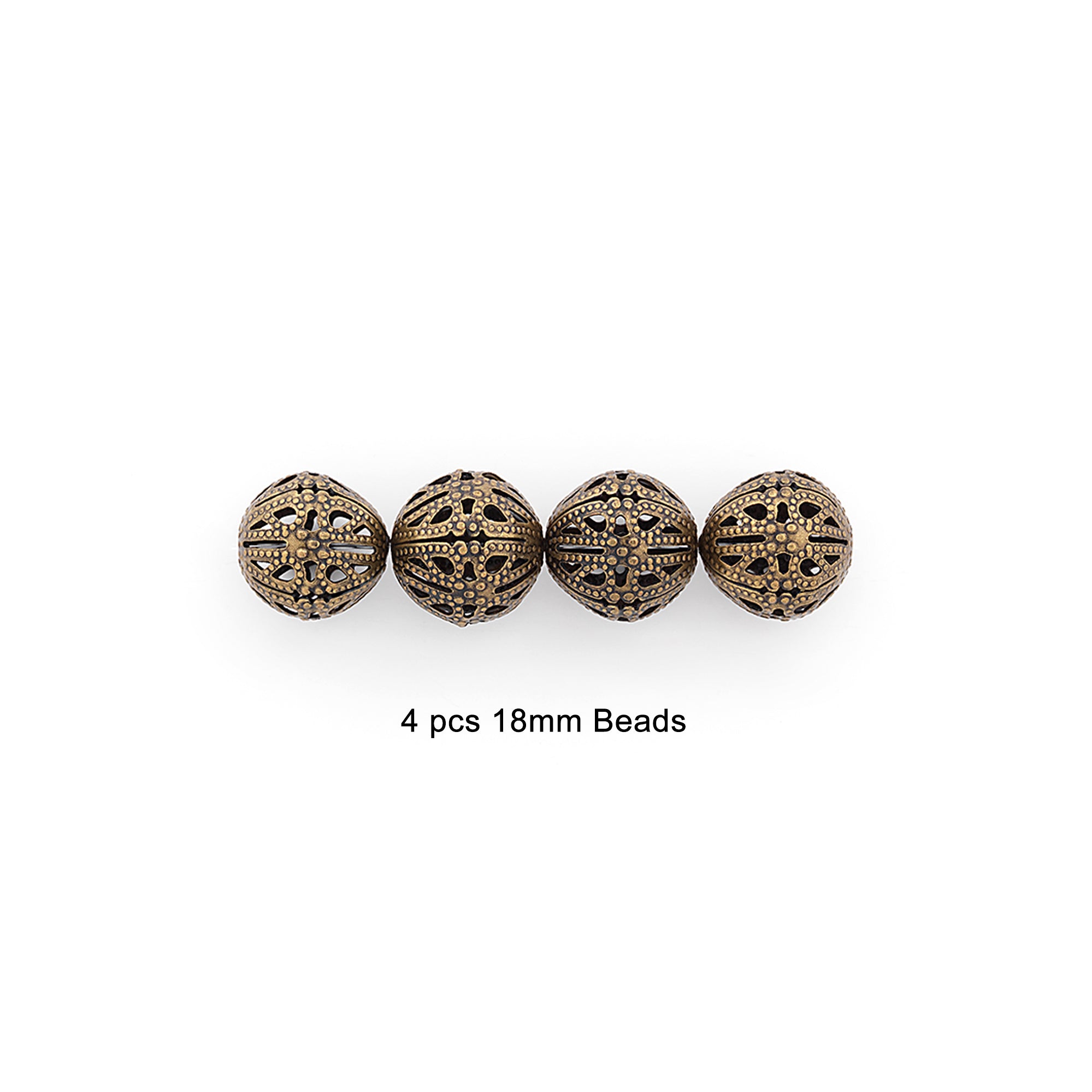 Filigree Metal 18mm Round Beads Pack of 4 - Antique Bronze   - Antique Gold